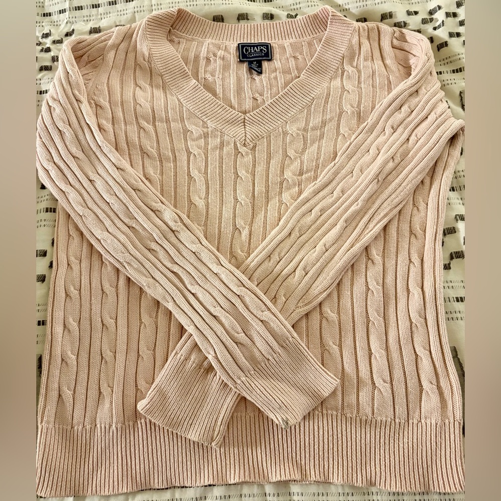 Chaps Women's Soft Pink V-Neck Sweater SIZE MEDIUM